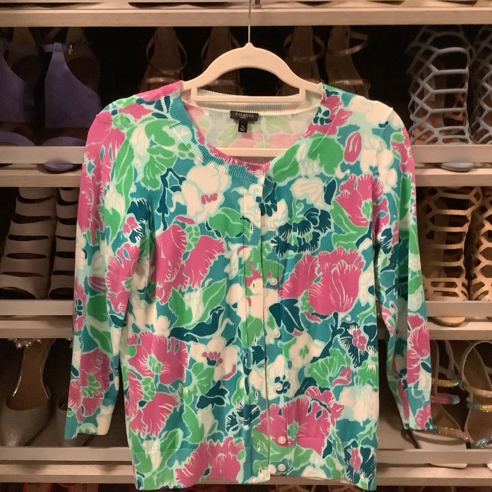 Talbots Tropical Floral 3/4 sleeve cardigan